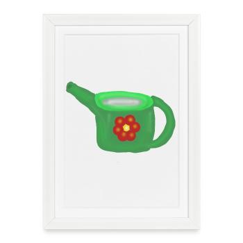 Arrosoir vert avec fleur rouge - Affiche encadrée (27 × 37 cm) - blanc - Devant