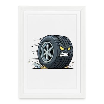 Pneu de vitesse avec un regard en colère - Affiche encadrée (27 × 37 cm) - blanc - Devant