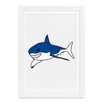 Great White Shark Cartoon - Framed poster (27 × 37 cm) - white - Front