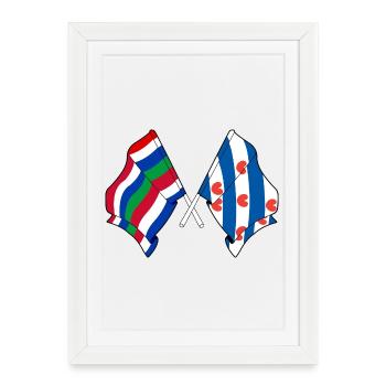 Drapeaux croisés de Schier & Friesland - Affiche encadrée (27 × 37 cm) - blanc - Devant