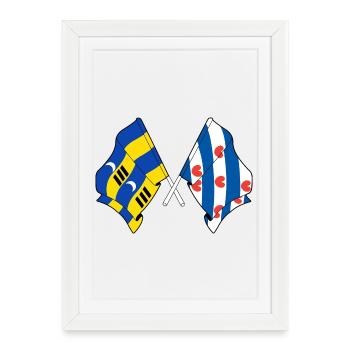 Drapeaux croisés d’Ameland et de Frise - Affiche encadrée (27 × 37 cm) - blanc - Devant