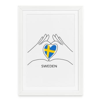 Cœur de fan suédois avec drapeau suédois Suède - Affiche encadrée (27 × 37 cm) - blanc - Devant