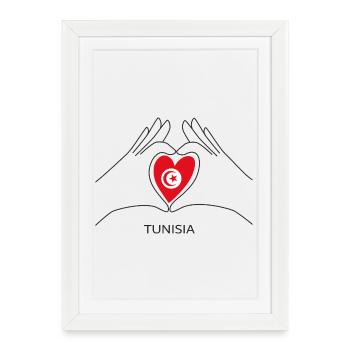 Cœur de supporter tunisien avec drapeau tunisien - Affiche encadrée (27 × 37 cm) - blanc - Devant
