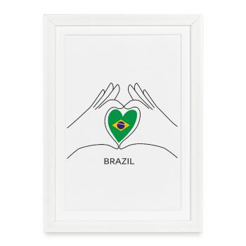 Cœur du Brésil avec drapeau brésilien pour les fans - Affiche encadrée (27 × 37 cm) - blanc - Devant