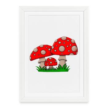 Red toadstools in the grass - Framed poster (27 × 37 cm) - white - Front