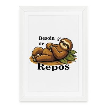 Paresseux Détendu Sur Feuilles - Affiche encadrée (27 × 37 cm) - blanc - Devant