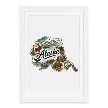 Autocollant souvenir de voyage vintage de l’État d’Alaska - Affiche encadrée (27 × 37 cm) - blanc - Devant