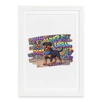 Rottweiler sympathique devant des graffitis cool - Affiche encadrée (27 × 37 cm) - blanc - Devant