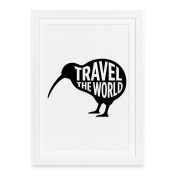 Kiwi Vogel Travel The World – Funny Travel - Framed poster (27 × 37 cm) - white - Front