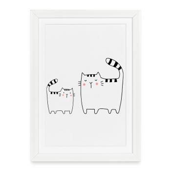 Chats Famille Chat Chaton - Affiche encadrée (27 × 37 cm) - blanc - Devant