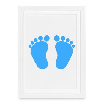 Bébé pieds naissance grossesse garçon fils bleu - Affiche encadrée (27 × 37 cm) - blanc - Devant
