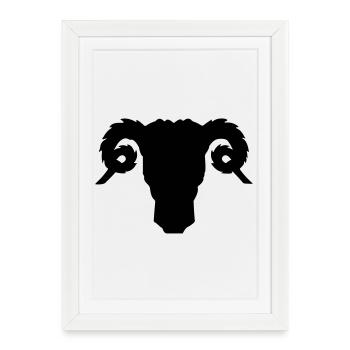 Buck or ram head shadow image - Framed poster (27 × 37 cm) - white - Front