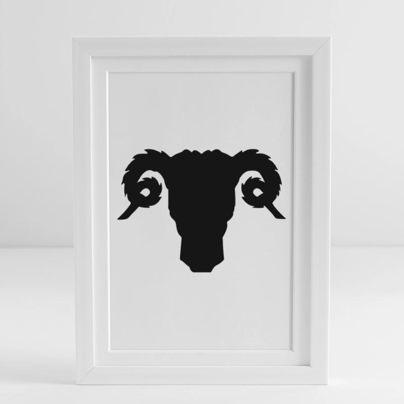 Bock- oder Rammkopfschattenbild Gerahmtes Poster (27 × 37 cm)