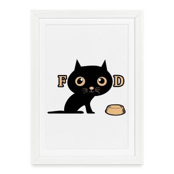 Le chat mignon a faim - Affiche encadrée (27 × 37 cm) - blanc - Devant