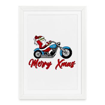 Santa Motorcycle – Attraction de Noël - Affiche encadrée (27 × 37 cm) - blanc - Devant