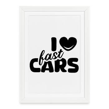 J’aime les voitures Voitures Icône de tuner de voiture de sport Graphique - Affiche encadrée (27 × 37 cm) - blanc - Devant