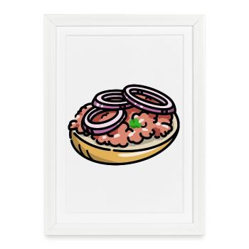 Comic Mettbrötchen Mett Hack Brötchen Zwiebeln - Framed poster (27 × 37 cm) - white - Front