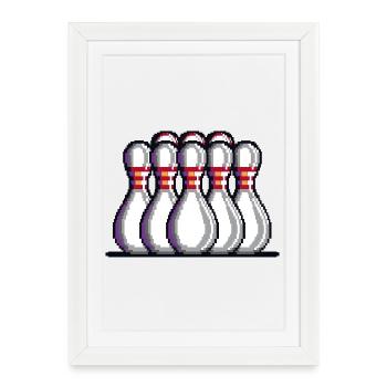 Quilles de bowling Pixel - Affiche encadrée (27 × 37 cm) - blanc - Devant