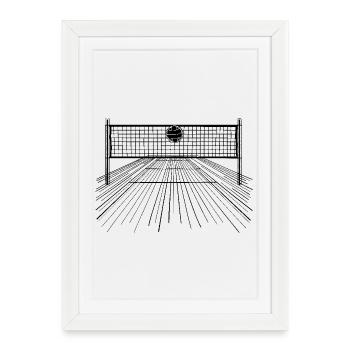 Ballon et filet de volley-ball - Affiche encadrée (27 × 37 cm) - blanc - Devant