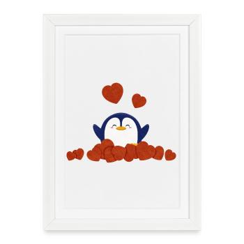 Pingouin mignon entouré de cœur - Affiche encadrée (27 × 37 cm) - blanc - Devant