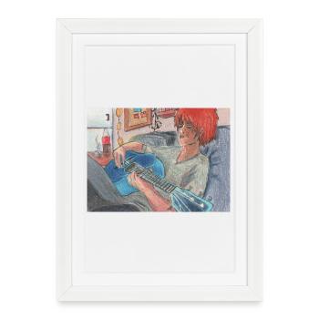 Guitare bleue - Affiche encadrée (27 × 37 cm) - blanc - Devant