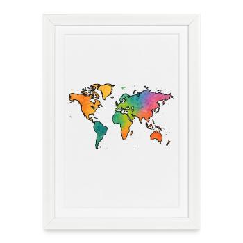 World Map Watercolor Rainbow - Framed poster (27 × 37 cm) - white - Front