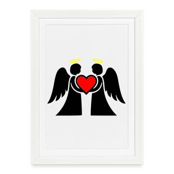Couple d’anges avec pictogramme coeur - Affiche encadrée (27 × 37 cm) - blanc - Devant