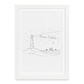 Phare de Noël de Buon Natale Mer + Plage - Affiche encadrée (27 × 37 cm) - blanc - Devant
