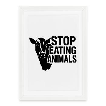 Stops animal suffering: No meat - Framed poster (27 × 37 cm) - white - Front