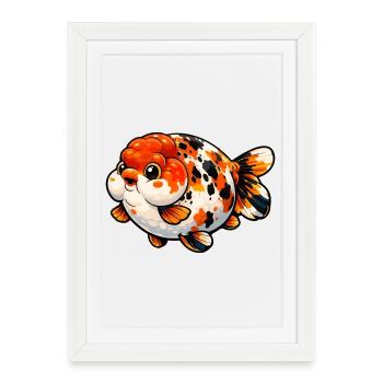 Poisson rouge Calico Ranchu de haute qualité - Affiche encadrée (27 × 37 cm) - blanc - Devant
