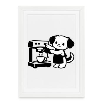 Le chien barista est super mignon - Affiche encadrée (27 × 37 cm) - blanc - Devant