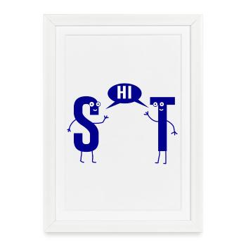 Merde merde sarcasme Jeu de mots S et T - Affiche encadrée (27 × 37 cm) - blanc - Devant