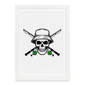 Angler Skull Crossed Rods - Framed poster (27 × 37 cm) - white - Front