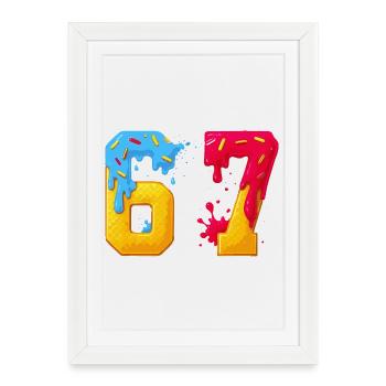 67 - Sixty Seven Number Sweet 67 Meme Donut Six 7 - Framed poster (27 × 37 cm) - white - Front