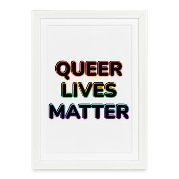 Néon arc-en-ciel Queer Lives Matter - Affiche encadrée (27 × 37 cm) - blanc - Devant