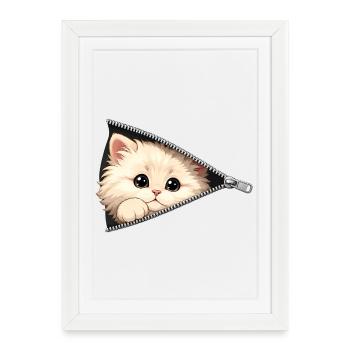 Chat chaton mignon à fermeture éclair - Affiche encadrée (27 × 37 cm) - blanc - Devant