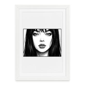 Monochrome portrait with long hair - Framed poster (27 × 37 cm) - white - Front
