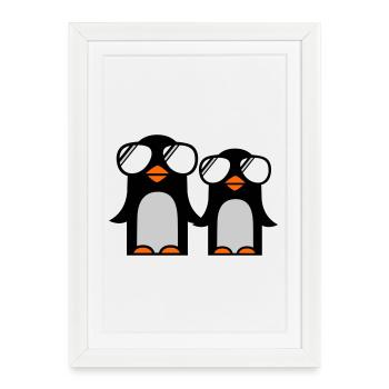 funky penguins - Framed poster (27 × 37 cm) - white - Front