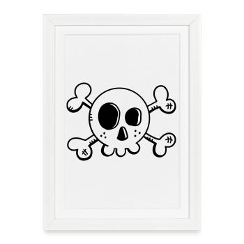 Bande dessinée crâne - crâne - Pirate - Skull - Affiche encadrée (27 × 37 cm) - blanc - Devant