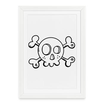 Drôle de crâne de mort - Crâne de mort - Skull - Pirate - Affiche encadrée (27 × 37 cm) - blanc - Devant