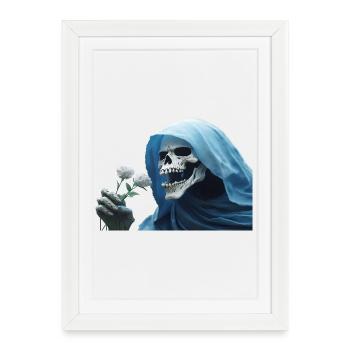 Rose blanche pour la cape de tête de tête de faucheuse - Affiche encadrée (27 × 37 cm) - blanc - Devant