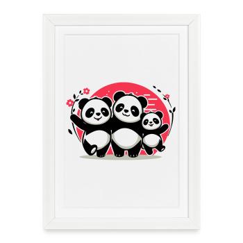 Pandas Family - 1 parent 2 children - Framed poster (27 × 37 cm) - white - Front