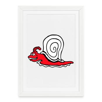 Escargot Fast Crawl Drôle Dessin animé Frénésie - Affiche encadrée (27 × 37 cm) - blanc - Devant