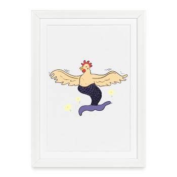 Joyeuse poule-sirène - Affiche encadrée (27 × 37 cm) - blanc - Devant