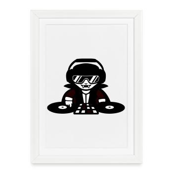 Vampire DJ DJ avec table de mixage et platine vinyle - Affiche encadrée (27 × 37 cm) - blanc - Devant