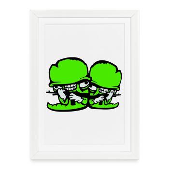 Worm Soldier Duo Casques fous Armes Team Madness - Affiche encadrée (27 × 37 cm) - blanc - Devant
