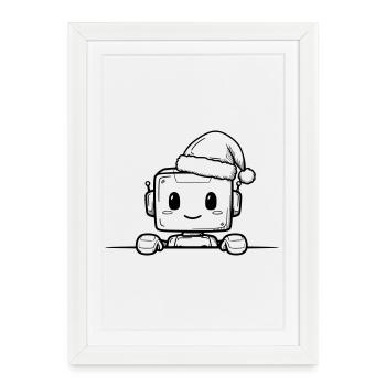 Kawaii Robot with Santa Hat – Cute Design - Framed poster (27 × 37 cm) - white - Front