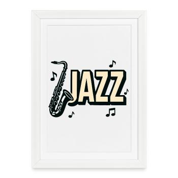 Typographie jazz saxophone notes de musique - Affiche encadrée (27 × 37 cm) - blanc - Devant
