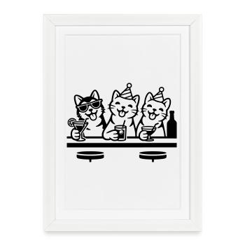 Fête Chats Gueule de bois Bar Boire - Affiche encadrée (27 × 37 cm) - blanc - Devant