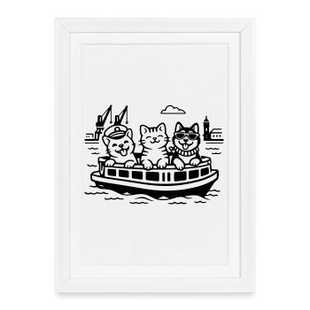 Croisière portuaire Cats Dogs Harbour Hambourg - Affiche encadrée (27 × 37 cm) - blanc - Devant